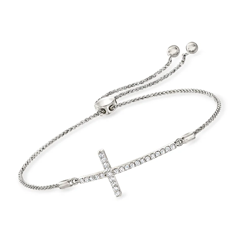 unique bangles for women -Ross-Simons Diamond Cross Bolo Bracelet in Sterling Silver