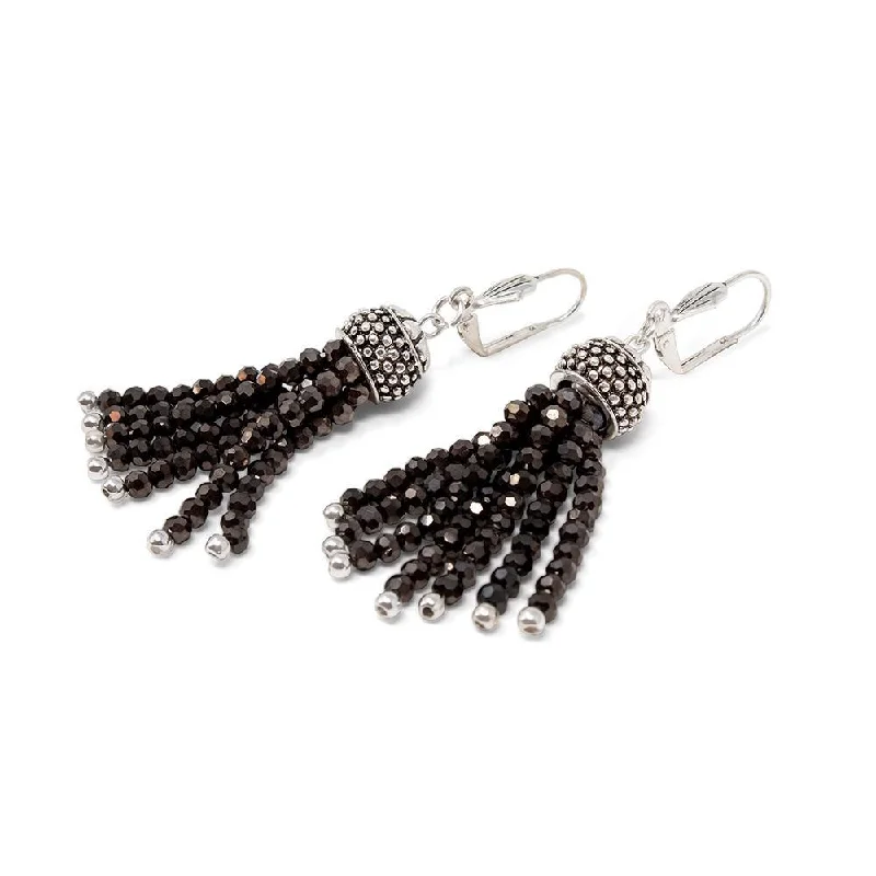 romantic earrings for women -delicate earrings for women -Tassel Earrings Antique Silver Black Beads