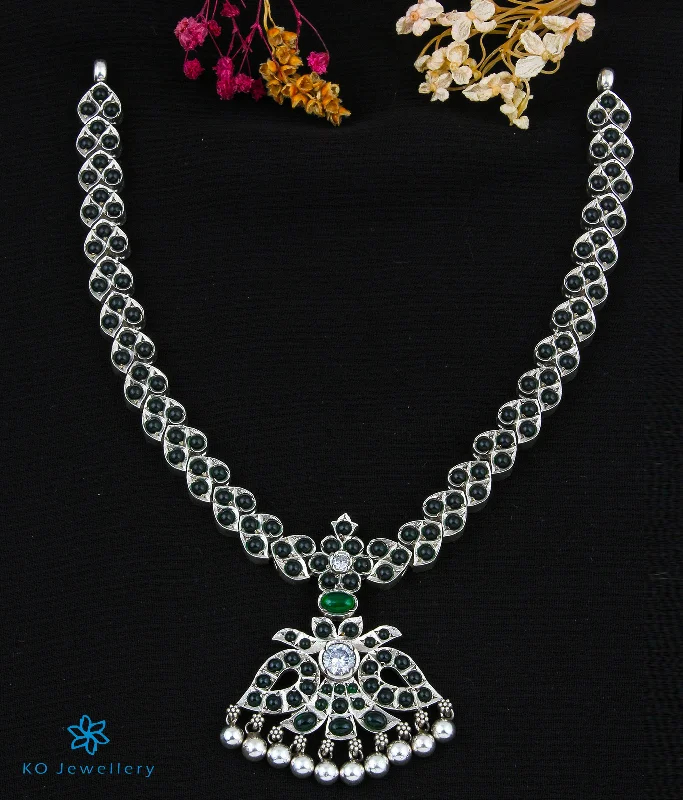 diamond necklaces for women -diamond necklaces for women -The Anulasya Silver Addige Necklace (Green)