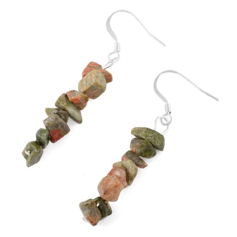 elegant earrings for women -elegant earrings for women -Unakite Picture Jasper Chips Dangle Earrings