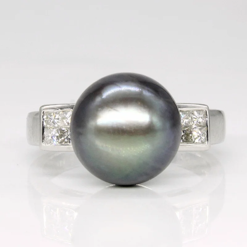 stylish rings for women -Pearl & Diamond Cocktail Ring | 0.22ctw | SZ 6.5 |