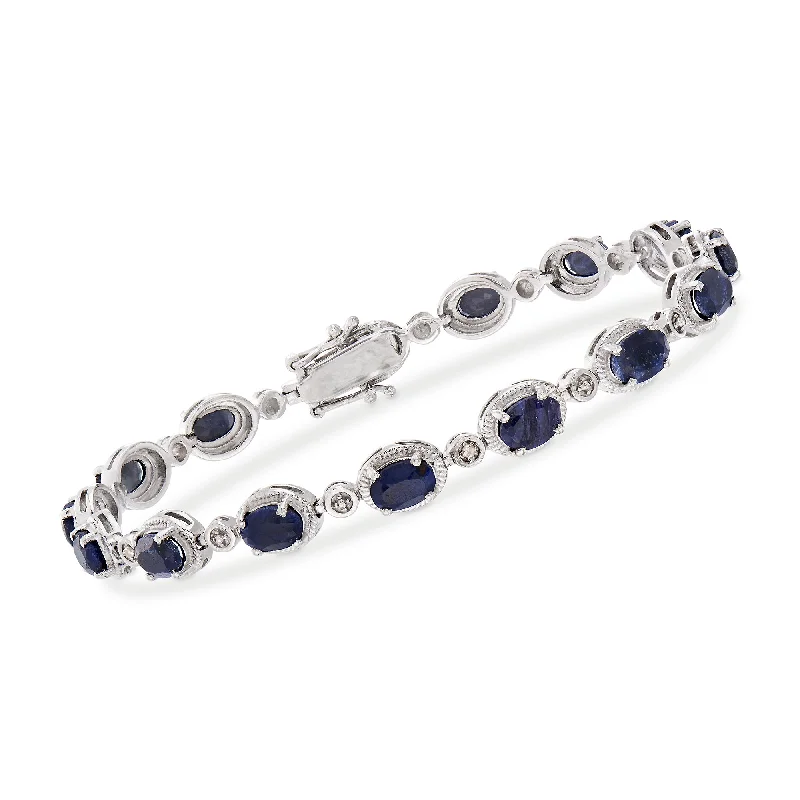 stackable silver bangles -Ross-Simons Sapphire Bracelet With Diamond Accents in Sterling Silver