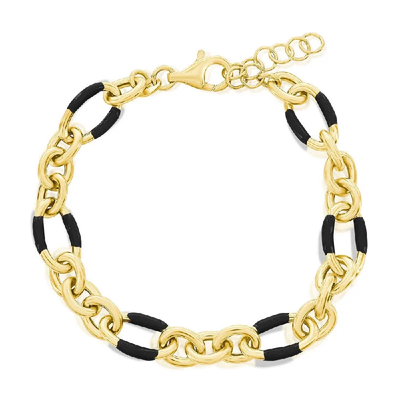 minimalistic bracelets for women -Sterling Silver, Black Enamel Bracelet - Gold Plated