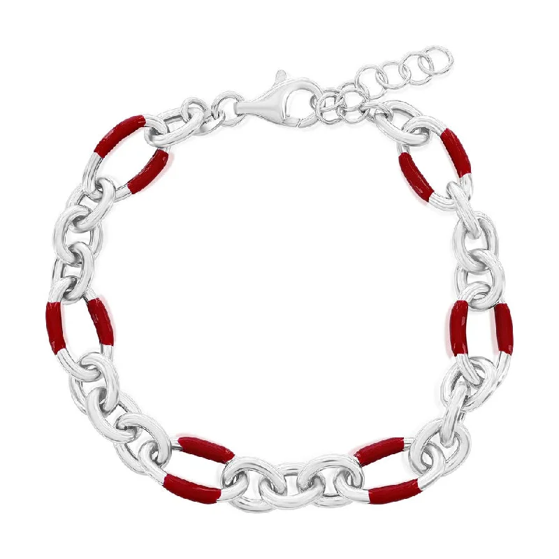 wedding bracelets for women -Sterling Silver, Red Lava Enamel Bracelet