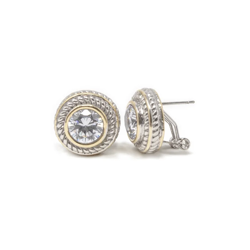 designer earrings for women -stud earrings for everyday wear -Two Tone Round CZ Stud Earrings