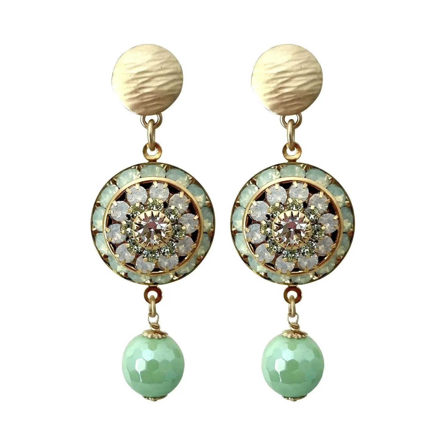 women’s gold drop earrings -drop earrings for women -Green Opal Swarovski Crystyal Earrings