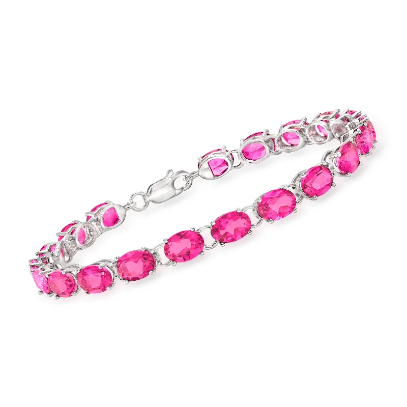 customizable bangles for women -Ross-Simons Pink Topaz Tennis Bracelet in Sterling Silver