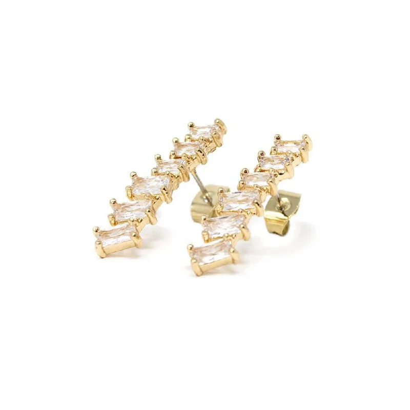 stud earrings for women -stud earrings for women -CZ Line Square Stud Earrings Gold Tone