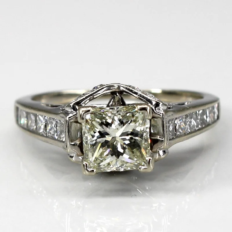 vintage rings for women -High Set Princess Diamond Engagement Ring | 1.76ctw SI1 K | SZ 5.5 |