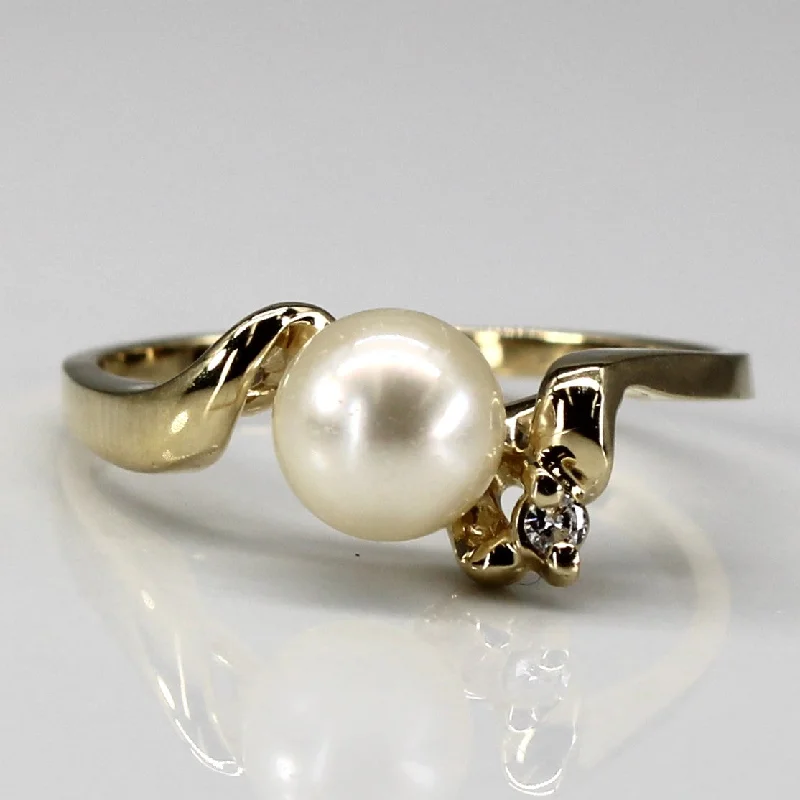 vintage engagement rings for women -Offset Pearl & Diamond Ring | 0.02ct | SZ 7 |