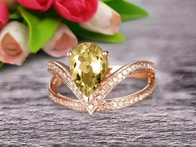 silver diamond engagement rings -silver diamond engagement rings -Pear Shape 1.50 Carat Champagne Diamond Moissanite Engagement Ring Wedding Ring Anniversary Ring On 10k Rose Gold Curved V Split Shank Band Glaring Staggering Ring