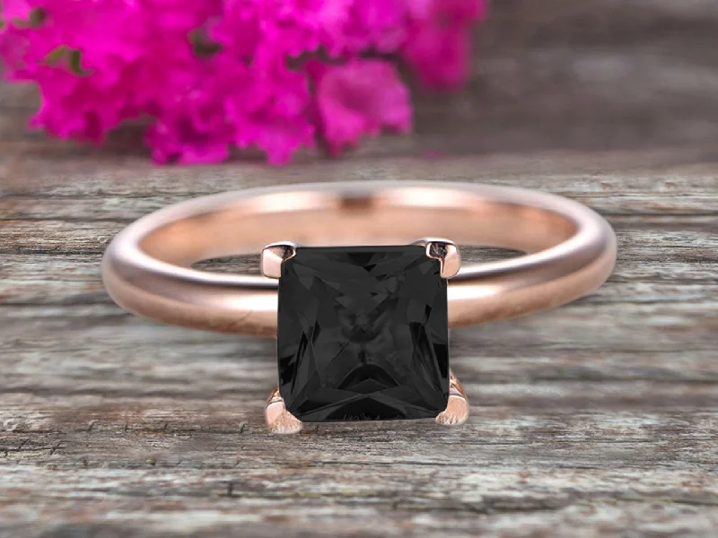 engagement rings with sapphires -engagement rings with sapphires -Startling Black Diamond Moissanite Solitaire Engagement Ring On 10k Rose Gold 1 Carat Cushion Cut Heart Prong Promise Band Anniversary Gift