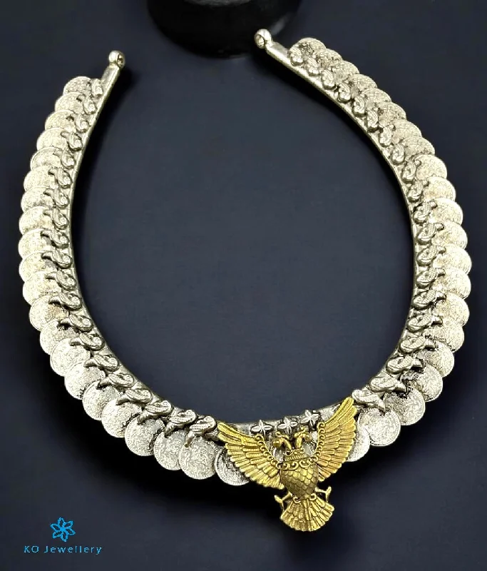 bridal necklaces for women -bohemian necklaces for women -The Mithila Silver Gandaberunda Kasumala Necklace (2 tone)