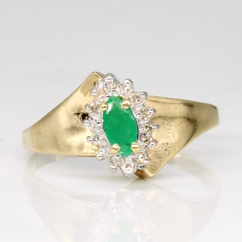 chic gemstone rings for women -Emerald & Diamond Halo Ring | 0.15ct, 0.07ctw | SZ 8.5 |