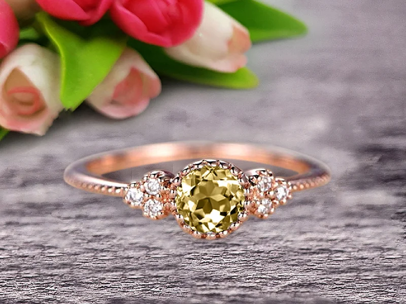 handcrafted engagement rings -handcrafted engagement rings -10k Rose Gold 1.50 Carat Round Cut Champagne Diamond Moissanite Engagement Ring Anniversary Gift Art Deco