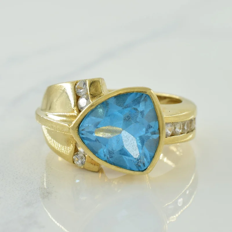 silver stackable rings -Blue Topaz & White Sapphire Ring | 3.50ct, 0.40ctw | SZ 6.75 |