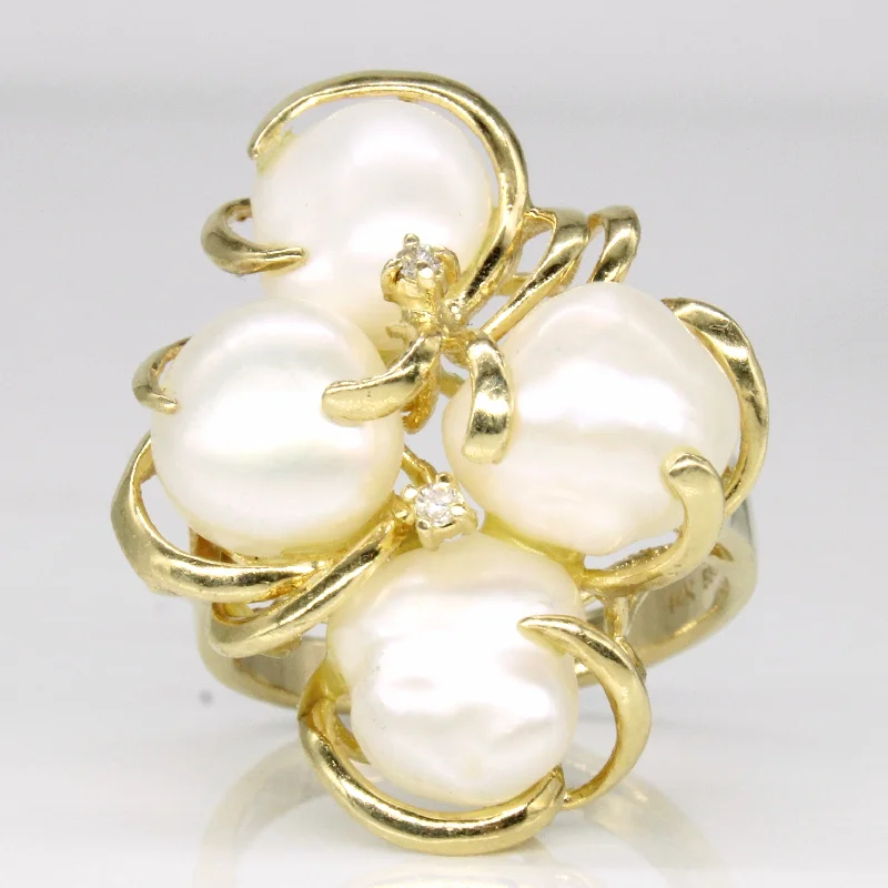 fashion statement rings -Pearl & Diamond Cocktail Ring | 0.02ctw | SZ 6.25 |