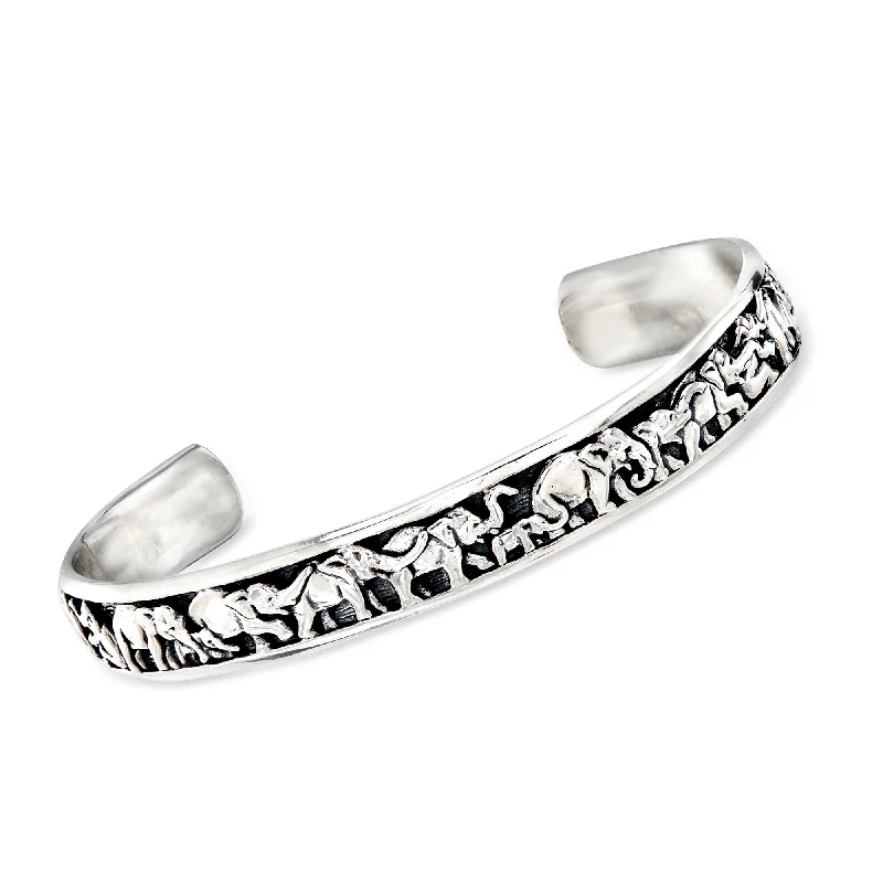 personalized engraved bracelets for women -Ross-Simons Sterling Silver Elephant Cuff Bracelet