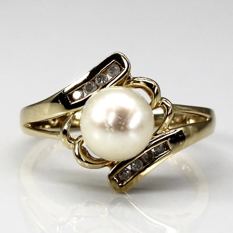 minimalist rings for women -Bypass Pearl & Diamond Ring | 0.06ctw | SZ 7 |