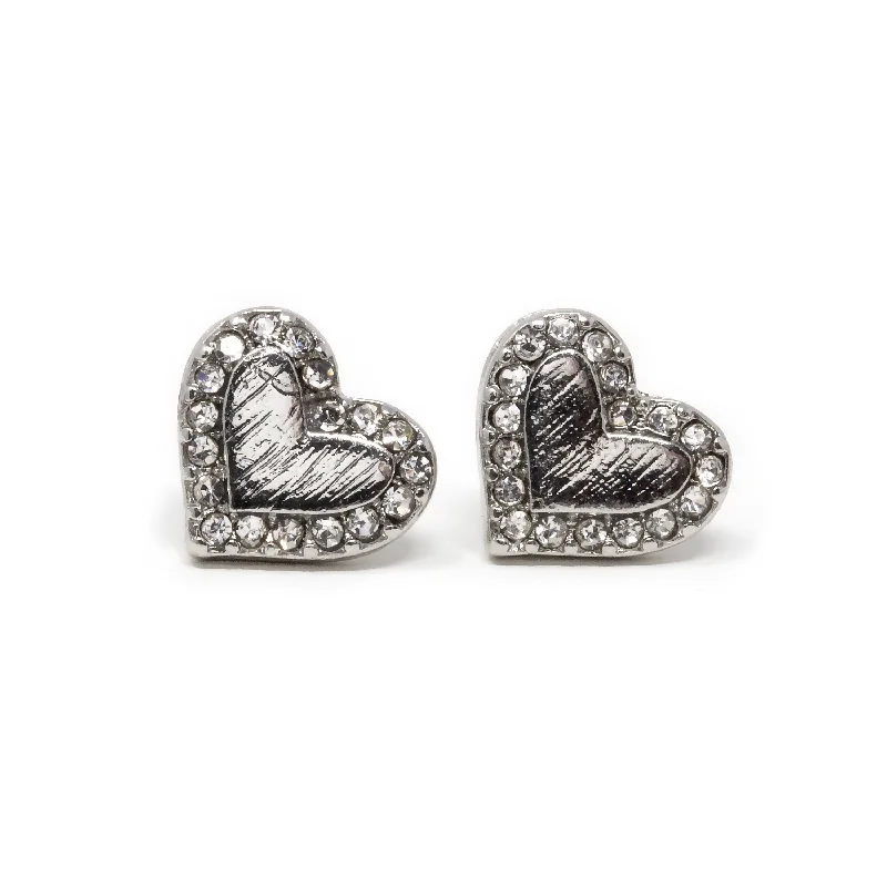 classic diamond earrings -vintage stud earrings for women -Rhodium Plated Cubic Zirconia Heart Stud Earrings