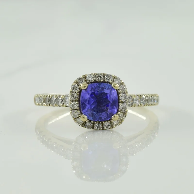 custom gold rings -Tanzanite & Diamond Halo Ring | 1.00ct, 0.46ctw | SZ 8.25 |