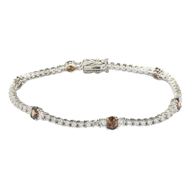 women’s tennis bracelets -Suzy Levian Sterling Silver Brown and White Cubic Zirconia Tennis Bracelet