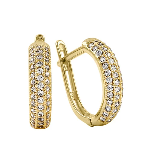 fashion-forward earrings for women -affordable earrings for women -Solid 14K Yellow Gold Triple CZ Row Hoop Earrings