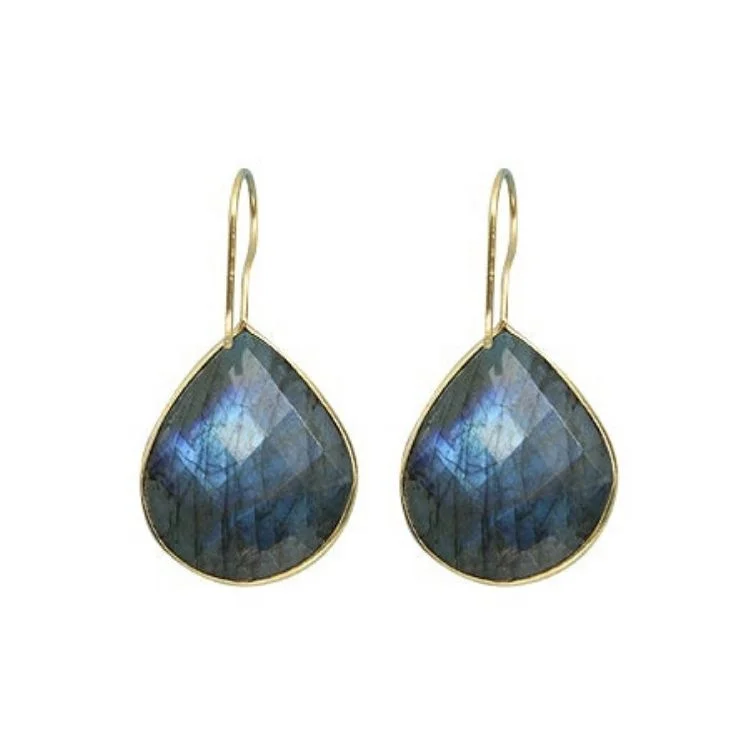 custom gold earrings for women -minimalist earrings for women -Gold Plated over Silver Bezelled Earrings Labradorite Pear 24 x 20mm