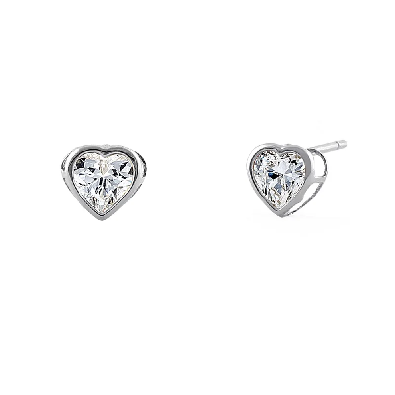 women’s sterling silver earrings -intricate earrings for women -Solid 14K White Gold 4mm Heart Cut Clear CZ Earrings