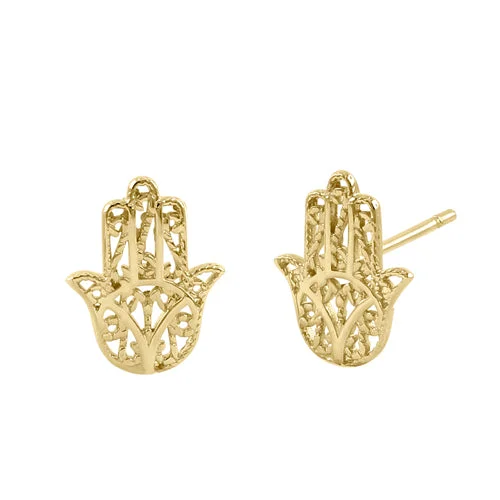 gemstone earrings for women -statement earrings for women -Solid 14k Yellow Gold Hamsa Stud Earrings