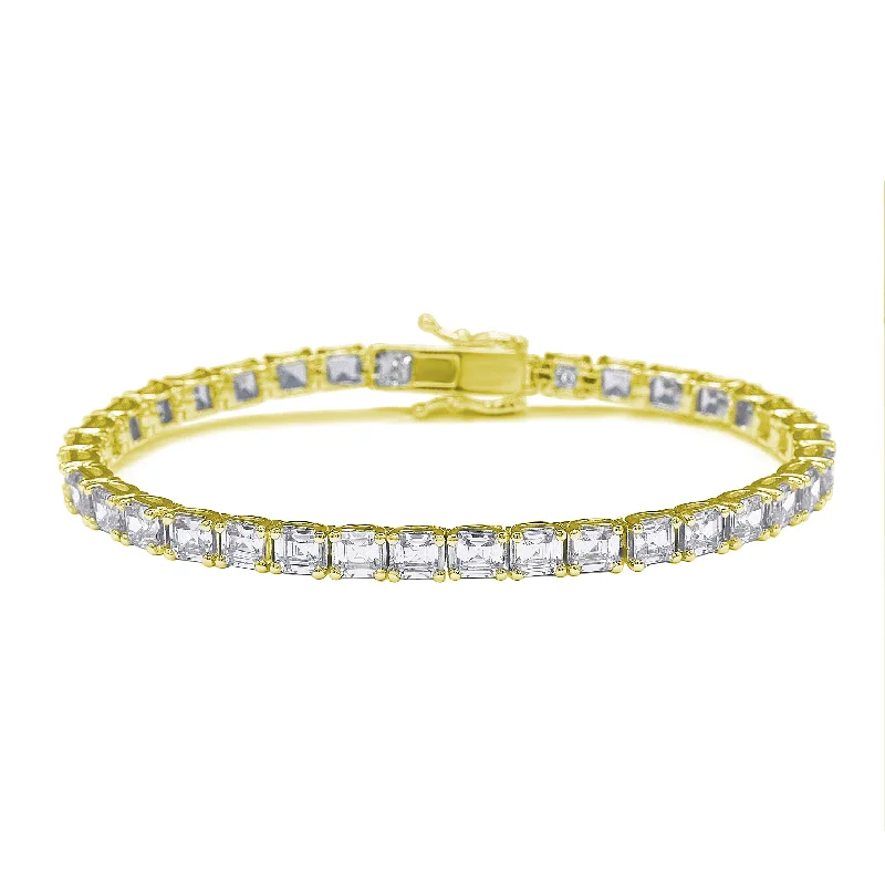 fashionable charm bracelets -Suzy Levian Golden Sterling Silver White Assher Cut Cubic Zirconia Tennis Bracelet