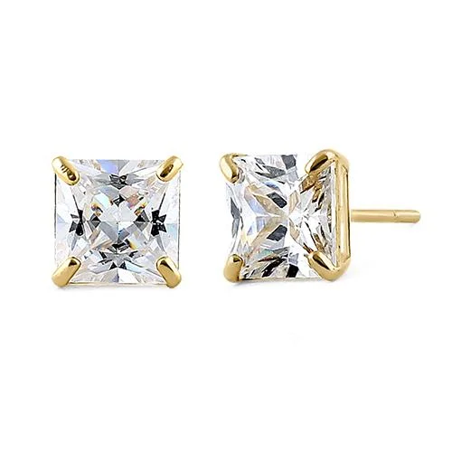 hoop earrings for evening wear -designer earrings for women -1.42 ct Solid 14K Yellow Gold 5mm Princess Cut Clear CZ Earrings