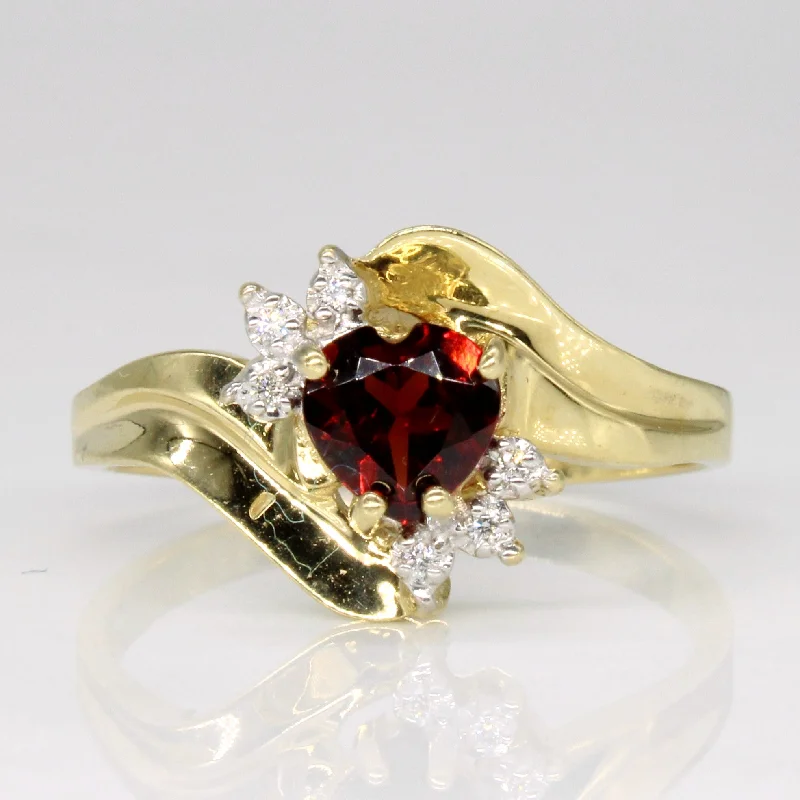 vintage style rings for women -Garnet Heart & Diamond Ring | 0.80ct, 0.03ctw | SZ 9 |