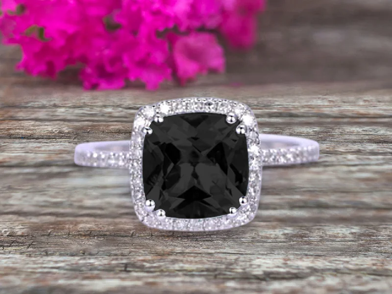 stunning engagement rings for women -stunning engagement rings for women -1.5 Carat Cushion Cut Black Diamond Moissanite Engagement Ring on 10k White Gold