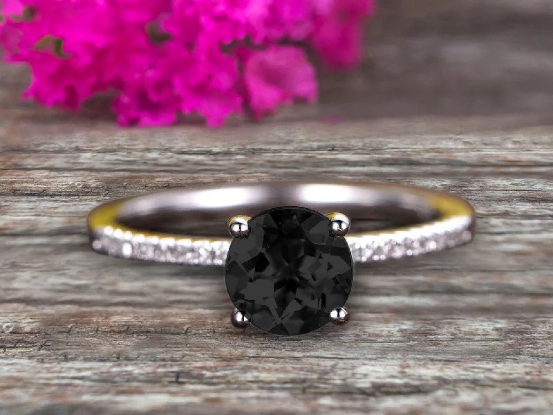 radiant-cut diamond engagement rings -radiant-cut diamond engagement rings -Round Cut 1.25 Carat Black Diamond Moissanite Engagement Ring 10k White Gold Anniversary Gift for her