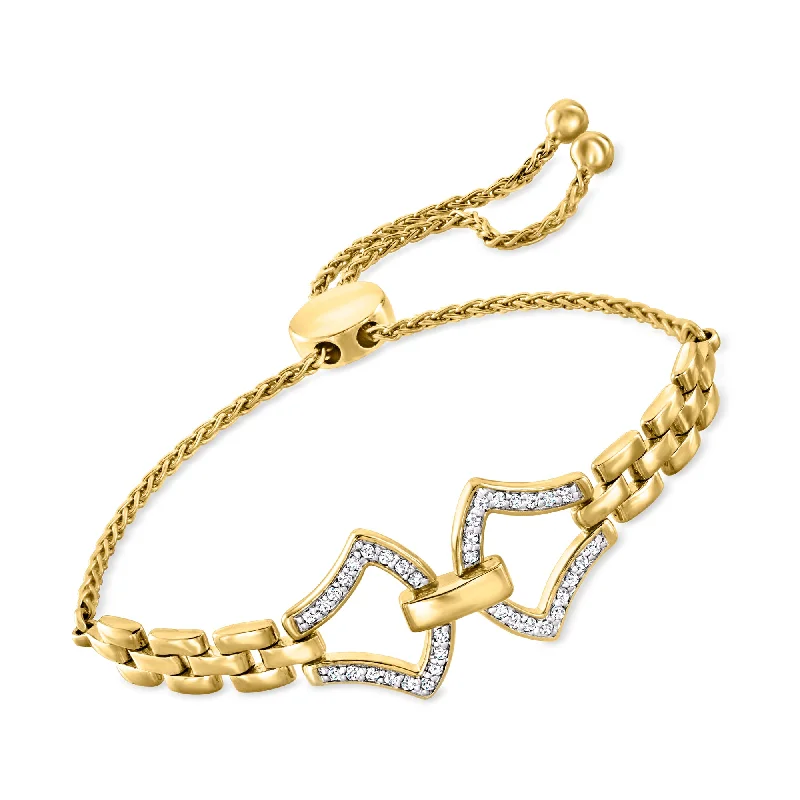 bridal bangles for women -Ross-Simons Diamond Panther-Link Bolo Bracelet in 18kt Gold Over Sterling