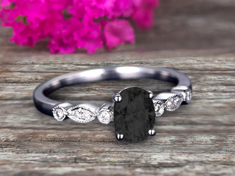 cubic zirconia engagement rings -cubic zirconia engagement rings -1.25 Carat Beautiful Oval Shaped Cut Black Diamond Moissanite Engagement Ring Classic Art Deco 10k White Gold