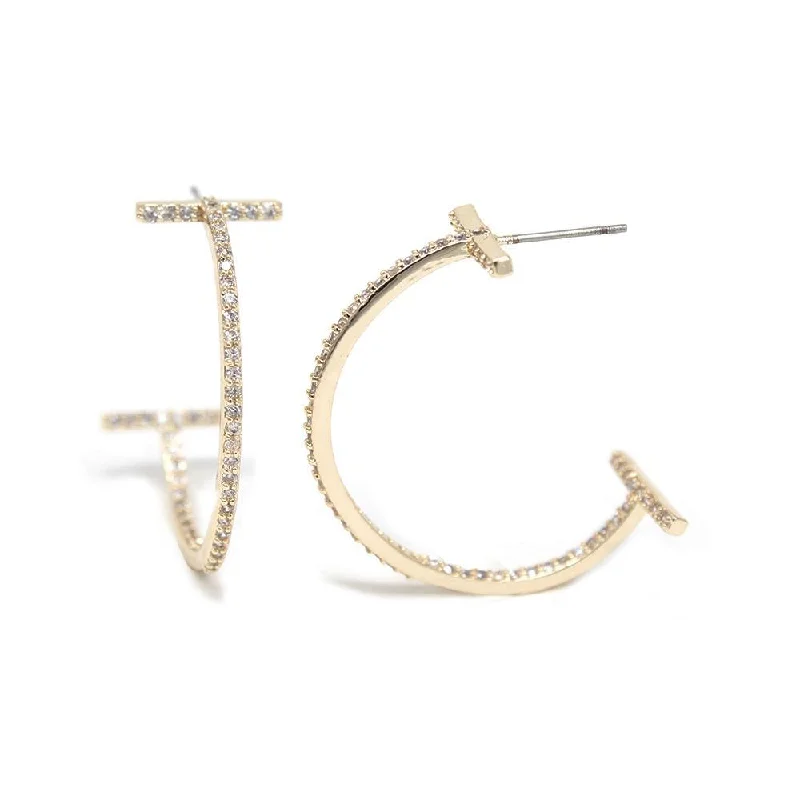 timeless earrings for women -timeless earrings for women -Double Bar Inside Out CZ Hoop Earrings Gold T