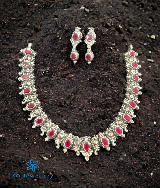 trendy necklaces for women -elegant necklaces for women -The Aditya Silver Kemp Peacock Necklace & Earrings