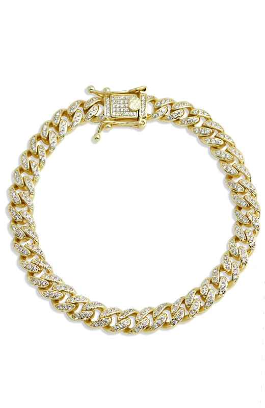 elegant bracelets for women -7.5" 18K Gold Pl. Cuban Link CZ Br.