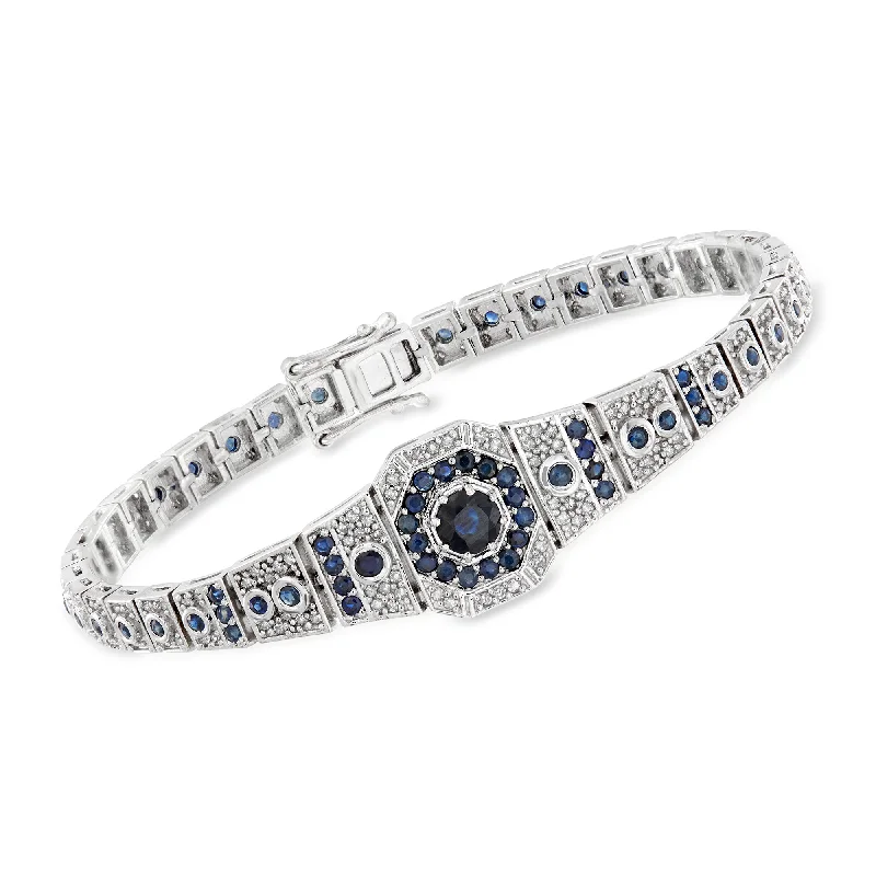 luxury silver bangles -Ross-Simons Sapphire and . Diamond Bracelet in Sterling Silver