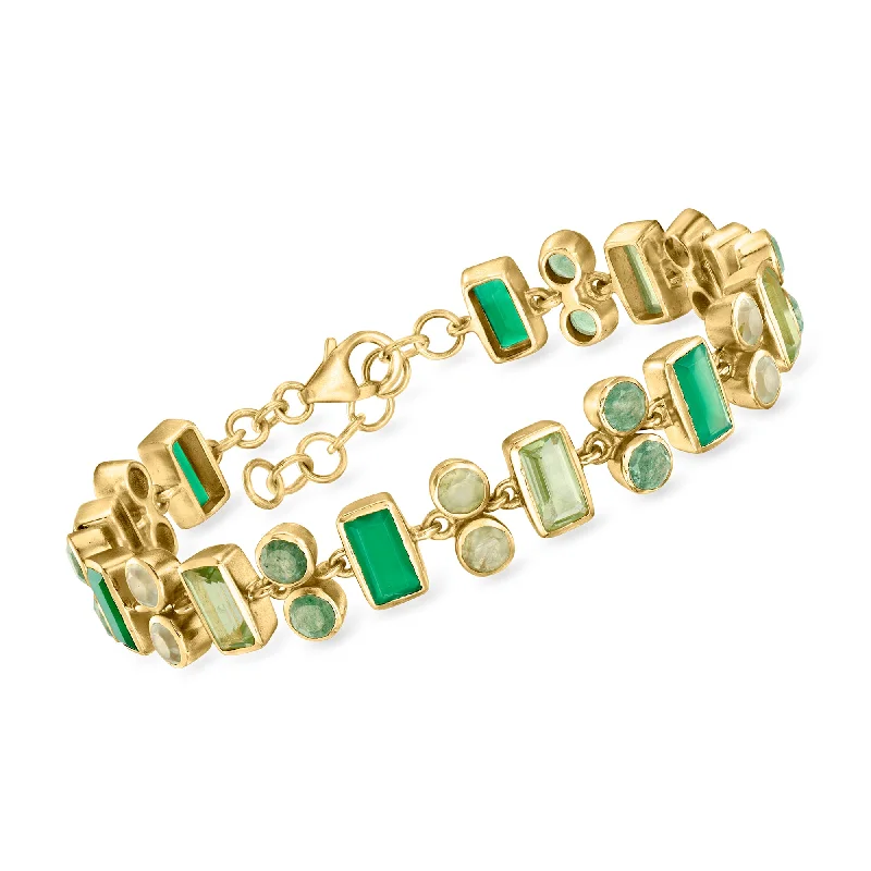 colorful gemstone bangles -Ross-Simons Tonal Green Multi-Gemstone Bracelet in 18kt Gold Over Sterling