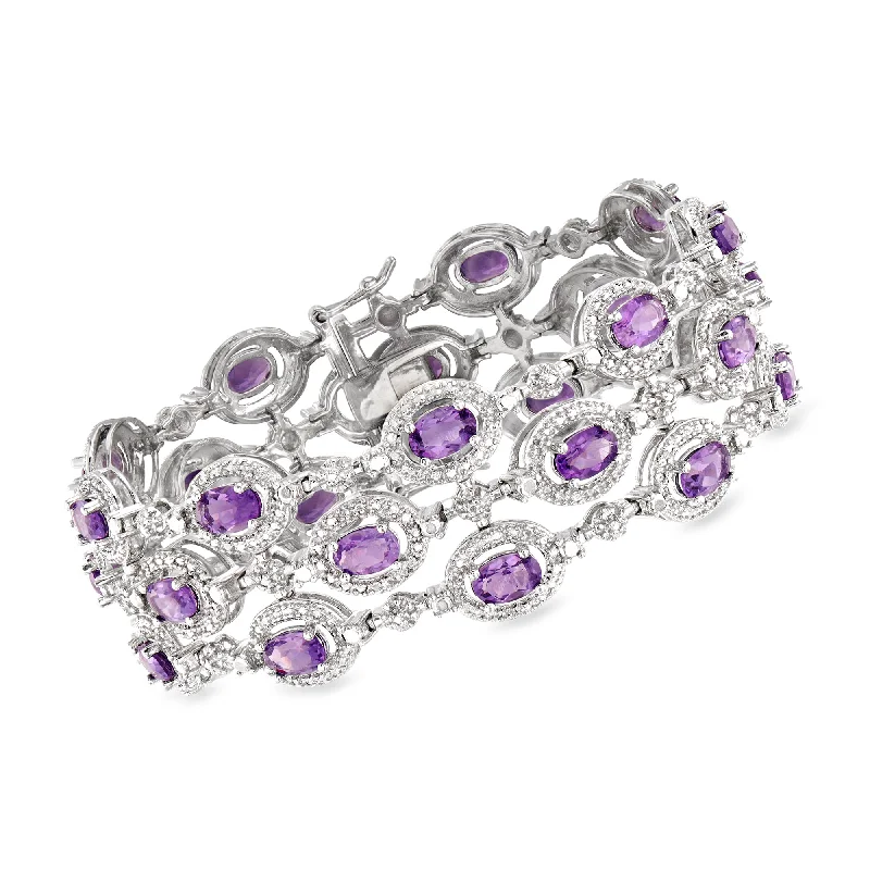 women’s bangle bracelets for parties -Ross-Simons Amethyst 3-Row Bracelet With Diamond Accent in Sterling Silver