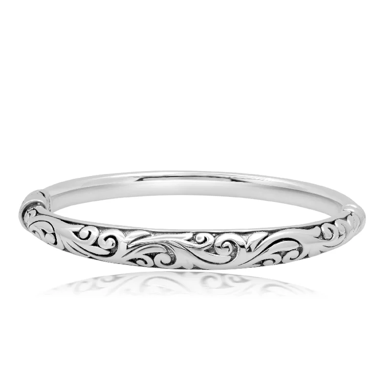 bridal bangles for women -Sterling Silver Filigree Bangle Bracelet 7 inch