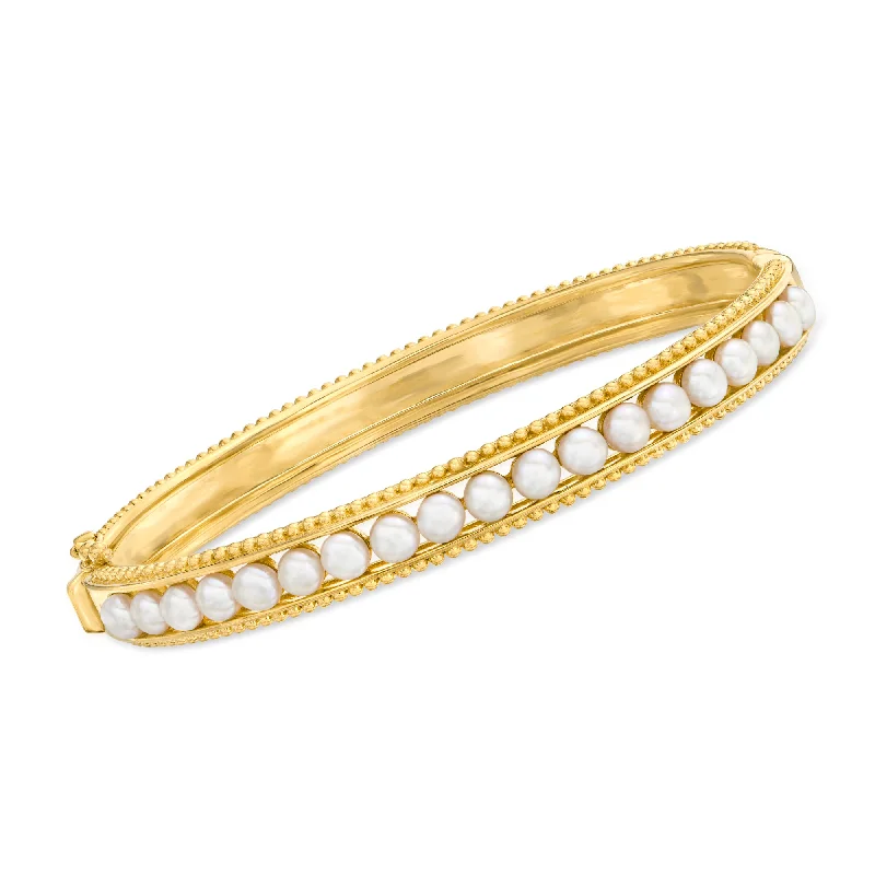 personalized bangle bracelets -Ross-Simons 3.5-4mm Cultured Pearl Bangle Bracelet in 18kt Gold Over Sterling