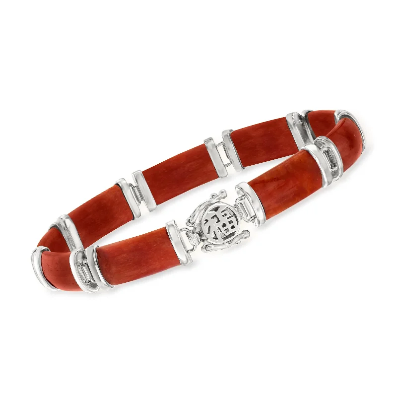 boho chic bangles for women -Ross-Simons Red Jade "Good Fortune" Bracelet in Sterling Silver