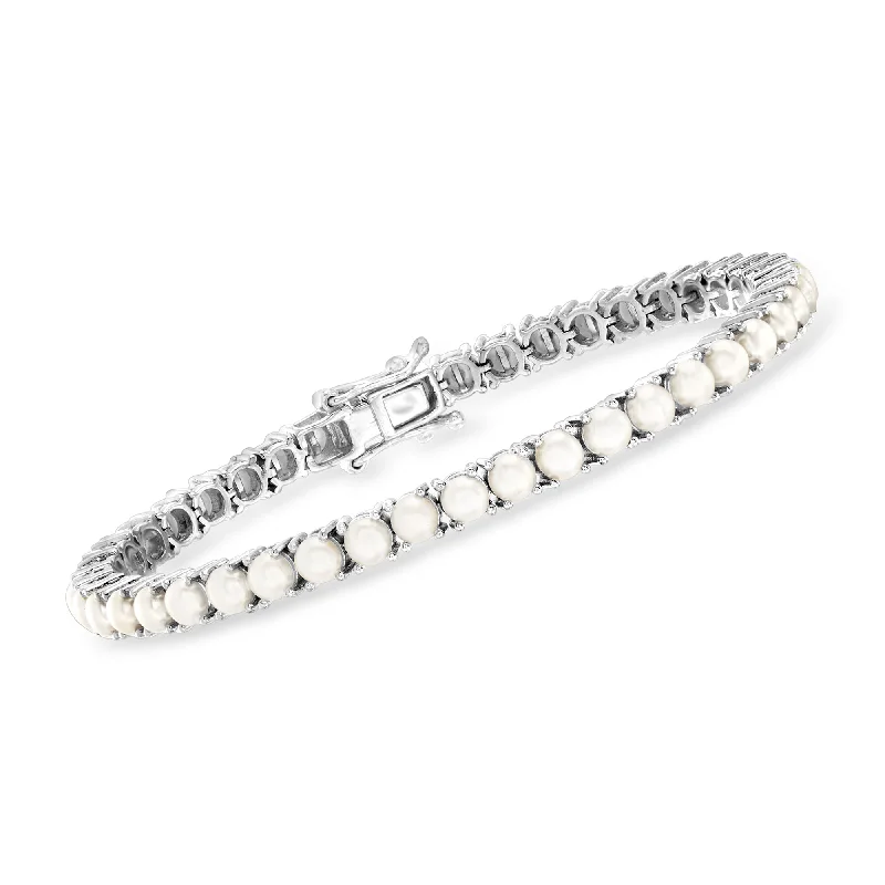 bangle bracelets for women -Ross-Simons 4mm Cultured Pearl Tennis Bracelet in Sterling Silver