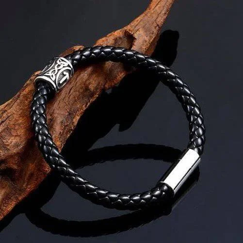 elegant bracelets for women -Runic Braided Leather Bracelet