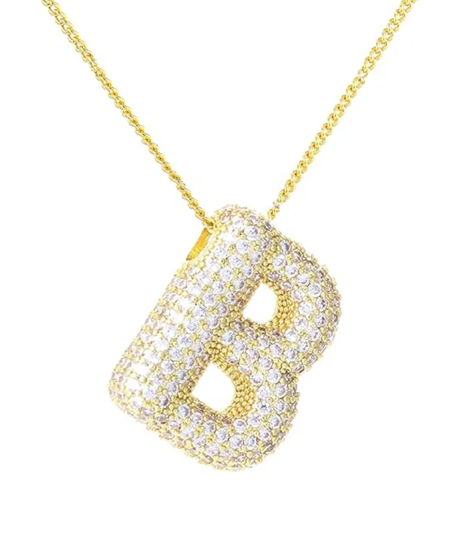 sparkling crystal necklaces for women -vintage silver necklaces for women -Cubic Zirconia Bubble "B" Necklace