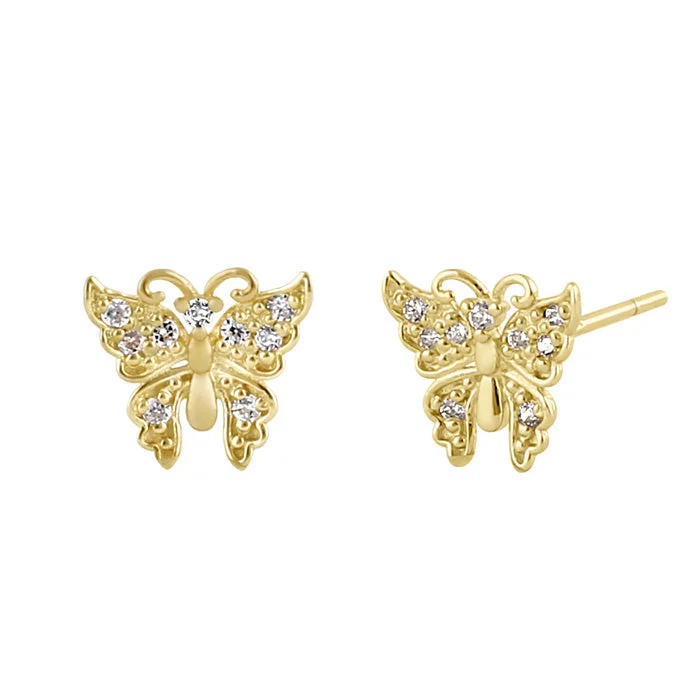 romantic earrings for women -delicate earrings for women -Solid 14K Gold Butterfly Diamond Earrings